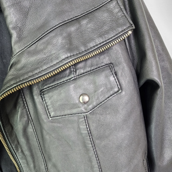 Kookai leather jacket short vintage Victor Hugo black bomber style size 8 - Picture 6 of 12